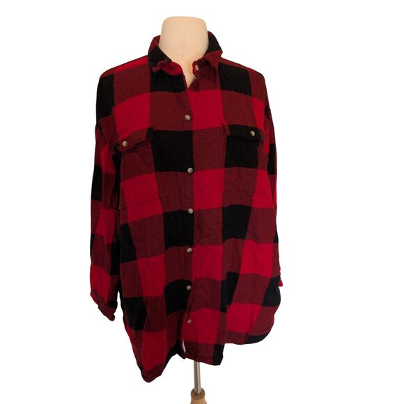 Old Navy Plaid The Boyfriend shirt size 2X Swiftie Red Black Flannel Country - Picture 1 of 4
